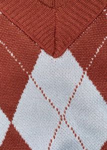 Brown &amp; white checked cropped sweater Top🤎