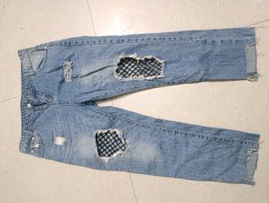 Ripped Distressed Fishnet Boyfriend Jeans