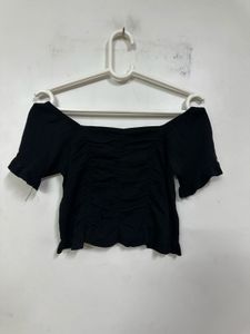 Black Off-Shoulder Crop Top