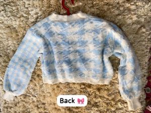 Blue Houndstooth Cropped Cardigan