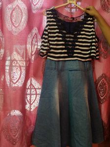 Striped Top &amp; Denim Skirt Dress