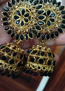 Navy Blue And Gold Traditional Jhumkas..
