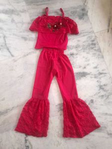 Red Lace Top &amp; Flare Pant Set