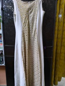 Elegant White &amp; Gold Embellished Maxi Dress