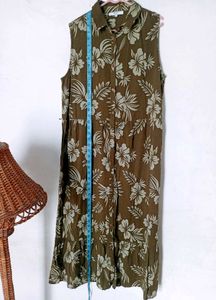 Very Beautiful Tawny Print Linen Tierd Dress