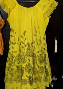 Yellow Floral Ruffle Sleeve Dress