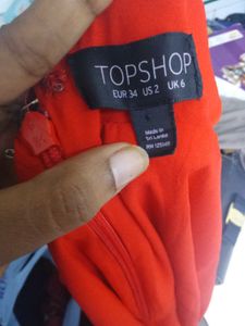 TOPSHOP Fril Sleev Red V-Neck Dress