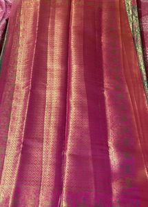 Blue Pink Semi Pattu Saree With Unstitched Blouse