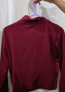 Maroon Cutout Long Sleeve Crop Top