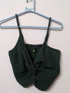 Green Twist-Front Crop Top