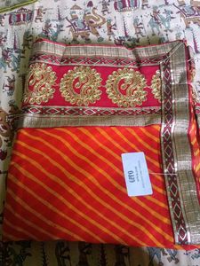 Orange Leheriya Saree with Embellished Border