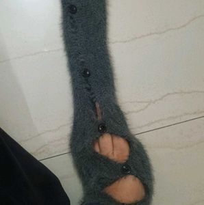 Charcoal Grey Fuzzy Knit Button-Down Cardigan, ass