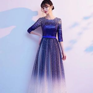 Royal blue gradient colorblocked floor length Gow