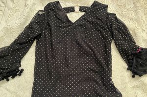 Black Polka Dot Sheer Top with Statement Sleeves