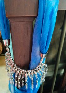 Blue Tie-Dye Scarf Necklace
