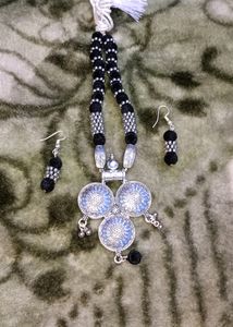 Oxidises Silver Black Thread Necklace Set