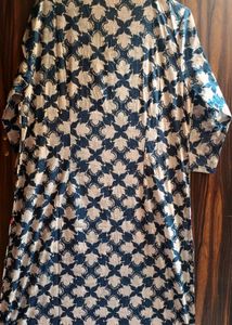 Indigo Blue Kurti with Cream Floral Block Print
