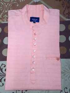 Men’s Peach Cotton Kurta Style Shirt