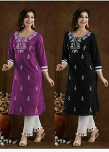 Embroidered Cotton Kurti Set