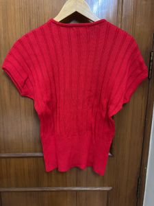 Red Buttoned-Down Knit Top