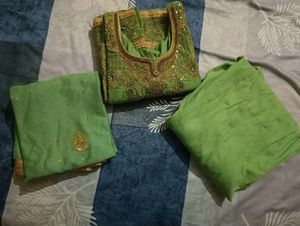 Green Colour Embriodey Work Suit
