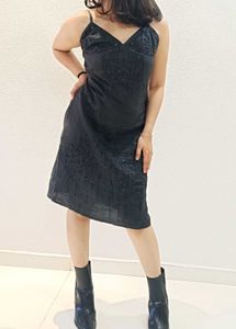 Black Embroidered V-Neck Dress