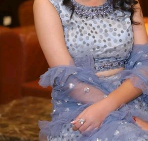 Crop Top Lehengga Grey And Black Colour