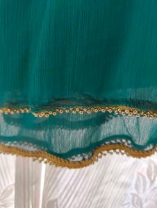 Peacock Green Anarkali Dress w Gold Metallic Yo