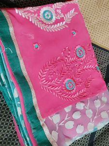 Pink Thread Work Saree