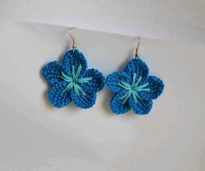 Blue Crochet Flower Earrings