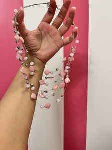 Multi Layered Pink And Violet Stone Necklace