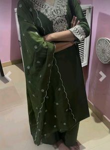 Olive Green Embroidered Kurta Set