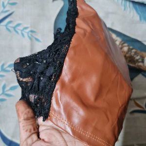 Brown Faux Leather Crop Top