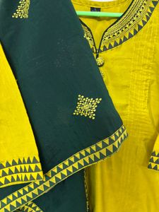 Lime green Kurta Set ( 3 piece )