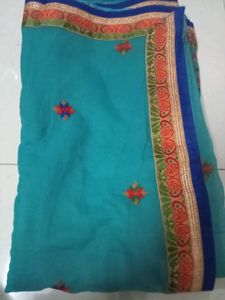 Crepe Cyan Colour Saree
