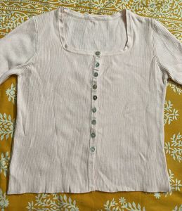 Pink Ribbed Button Top For Winter’s