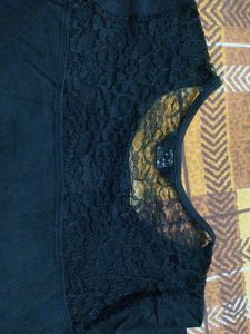 Max Black Button-Down Top w/ Lace Detail