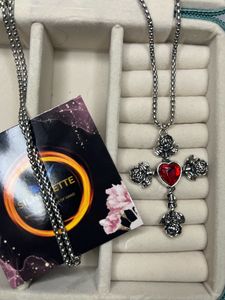 Red Heart Rose Cross Anti- Tarnished Necklace