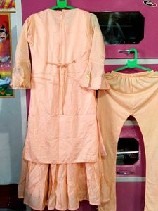 Peach Embroidered Long Frock With Suit