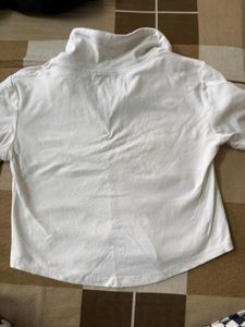 White Ruched Zip-Up Crop Top