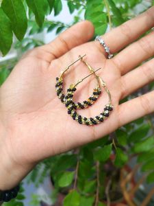 Beaded Hoop Earrings Combo | White &amp; Black-Yellow