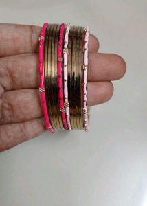 Gold & Pink Bangle Set