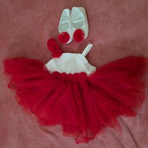 Red White Party Dress With Matching Shoes
