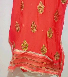 Red Party Wear Suit Salwar With Dupatta 50 Bust