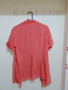 Coral Draped Cardigan