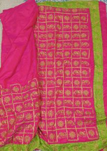 Pink &amp; Green Embroidered saree