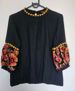 Floral Embroidered Sleeve Top