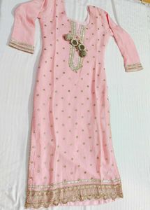 Women Pink Festive Zardozi Mirror Work Skirt Suit