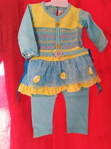Baby Girl Dress With Sleeves Blue And Yellow