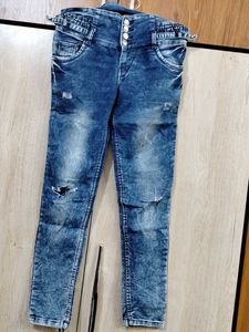 Distressed High-Waisted Denim Jeans